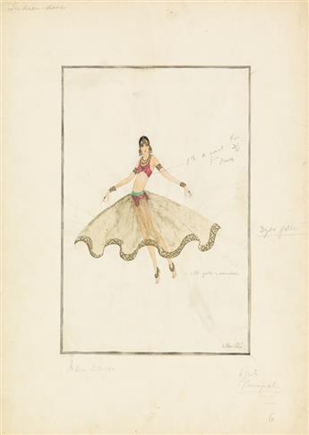 MAX RÉE. Group of 3 watercolor and ink drawings of Jazz Age costume designs.